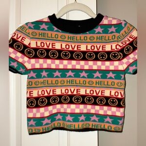 Debut Tiny Little Cropped Sweater, Love, Short Sleeve.  Sz S